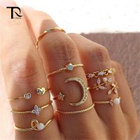 TrafagaLa Hot Punk Gold Chain Set of Rings For Teens Women Fashion Hollow Opening Finger Rings Gift 2022 Wedding Jewelry Party