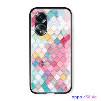 เคสโทรศัพท์พร้อมใช้สำหรับ OPPO A58 4G,เคสฝาครอบกันกระแทกป้องกันกระจกเทมเปอร์พิมพ์ลายเกล็ดเพชรสำหรับผู้หญิงแฟชั่นผู้หญิง