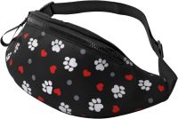 Paw Prints and Hearts on Black Fanny Pack for Men Women Waist Packs with Adjustable Belt Casual Bag for Travel Sports Running Running Belt