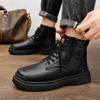 Non-slip Spring Men Ankle Boots Fashion Lace-up Flat Male Casual Sewing Black Solid Color Shoes Botas Hombre Piel Cowboy Boots