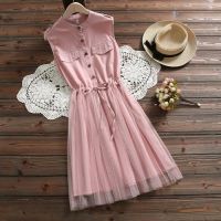 ZZOOI belt waist sleeveless lace blue dresses women summer dress 2019 new casual cotton mesh pink elegant vestidos clothes 3518 50