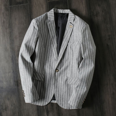 ✓ hnf531 Casual Striped Blazer ผู้ชายญี่ปุ่นธุรกิจ Leisure Slim ชุดลายทางเสื้อ Coat