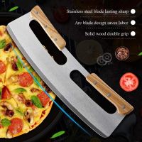 38CM Stainless Steel Pizza Slicer With Wooden Handle Pizza Cutter Rocker Wheel Pastry Pasta Dough Slicer Kitchen Accessories