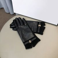 Elegant Womens Winter PU Leather Gloves nd Design Suede Warm Mittens Touch Screen Thicken Outdoor Cycling Driving Gloves