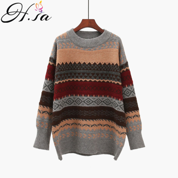 h-sa-winter-women-sweater-pullover-knit-jumpers-loose-striped-pull-jumpers-korean-style-knitwear-casual-top-argyle-sweater