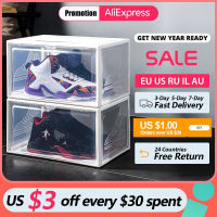 2pcs AJ Sneakers Box Hardened plastic shoe box Stackable Cabinet Storage Box high-top Dustproof AJ Shoe Rack Organizer