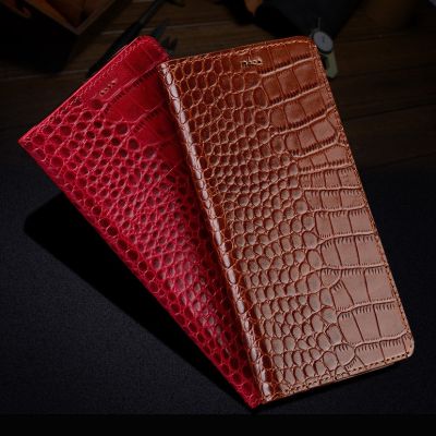 ☽☄ Natural Genuine Cow Leather Cover Case For Motorola Moto Z2 / Moto Z2 Force Crocodile Grain Flip Stand Phone Cover Case