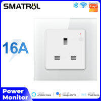 SMATRUL ปลั๊กแอนด์ซ็อกเก็ต WiFi UK ชาร์จได้16A เบ้าติดผนังพร้อมจอมอนิเตอร์16A ไวไฟ3ขาสวิตช์ติดผนัง Dinding Tuya App รองรับ Tmall Genie Alexa Google Home