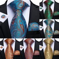 Mens Tie Orange Paisley New Design Silk Wedding Tie For Men Party Business 3.14 39; 39; Necktie Hanky Gravata Set DiBanGu SJT-7279