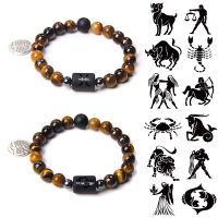 12 Zodiac Signs Natrual Tiger Eye Stone Beads Bracelet Constellation Elastic Life of Tree Charm Bracelet for Men Women Jewelry