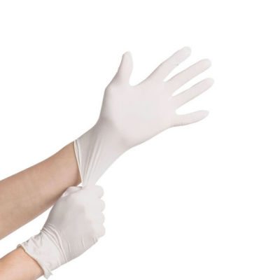 ถุงมือยางสีขาว  ถุงมือไม่มีแป้ง ถุงมือแพทย์ ถุงมือลาเท็กซ์(100ชิ้น)มี3ขนาด