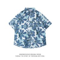 Japanese retro floral print short-sleeved shirt mens trendy brand street bf Hawaiian style shirt jacket 【BYUE】