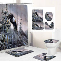 3D Sea Eagle Forest Bird Waterproof Fabric Bathroom Curtain Shower Curtains Set Anti-skid Rugs Toilet Lid Cover Bath Mat