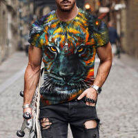 2023 NEWSummer ใหม่ยี่ห้อผู้ชาย Tshirt รอบคอ3D พิมพ์สัตว์ Tiger เสื้อยืดแฟชั่นสไตล์ Oversize Man Tops