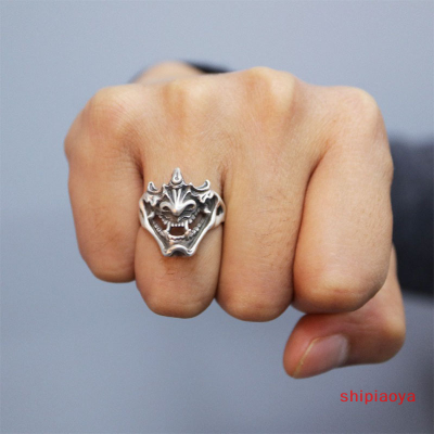 Shipiaoya แหวนซามูไรปิศาจสุดสร้างสรรค์สำหรับผู้ชายสไตล์โกธิคพั้งค์เครื่องประดับแหวนเปิด