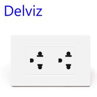 Delviz US Multi-purpose Socket 15A US Universal power jackAC 110-250V 120mm x 74mm White Panel Double Jack Power Wall Outlet