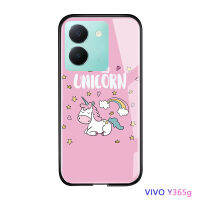 เคสโทรศัพท์ลายการ์ตูนสำหรับ Vivo Y36 Y36 5G น่ารักสำหรับผู้หญิงลายการ์ตูนสำหรับเด็กผู้หญิงสีชมพูลายยูนิคอร์นเคสกันกระแทกปลอกอ่อนกระจกนิรภัยมันวาว