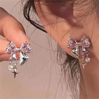 Pink Crystal Earrings Temperament Jewelry Crystal Bowk Stud Earrings Exquisite Earrings For Women Pink Dangle Earrings