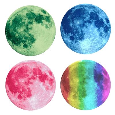 [24 Home Accessories] 30ซม. Luminous Moon สติ๊กเกอร์ติดผนังเด็ก39; S Room ตกแต่ง Luminous Moon สติกเกอร์ตกแต่งสีเขียว Light/blue Light/pink Ligh