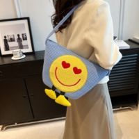 Korean Version Fashionable Woven Bag Female Large-Capacity Girls Casual Travel Vegetable Basket Bag Niche All-Match Smiley Shoulder Bag Gentle Style Me 【AUG】