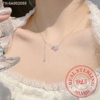 ❉┋ 925 Sterling Silver Butterfly Flower Waterdrop Glitter Crystal Cherry Blossom Necklace For Women Collares Para Mujer Plata 925