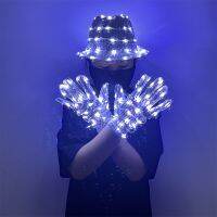 №△♂ Magicool New Design White Colors Laser Led Hat Gloves DJ Bar Waiter Hip Hop Jazz Flash Party Cosplay Luminous Festival Costumes