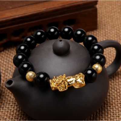 Men celet Obsidian Gold celet ve Troops Black Beads celet Mascot Friend Gift