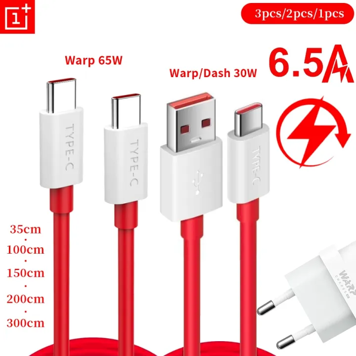 Oneplus Original Dash Warp Usb Type C Data Cable Chip Fast Charge Cables 1m  2m  type-c 5A PD 65W Charger Cord For One Plus 7t 8pro 8t 9pro 9r Nord |