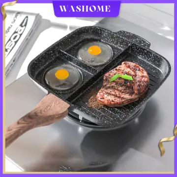 Carote Aluminum Breakfast 3 section Griddle Pan 3 in 1 Non-stick Square  Grill Egg Frying Pan