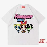 เสื้อยืดพิมพ์ลายแฟชั่น เสื้อยืด พิมพ์ลายการ์ตูน POWERPUFF GIRLS IN ACTION สไตล์เกาหลี สําหรับผู้หญิง และผู้ใหญ่  AL8U