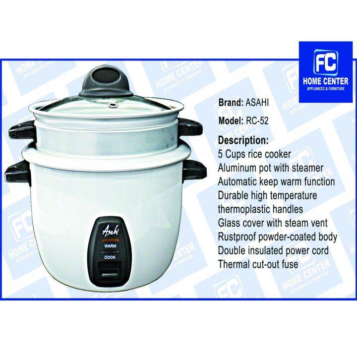 ASAHI RICE COOKER W/ STEAMER 5 CUPS RC 52 Lazada PH