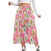 【CW】 Skirt Pink Floral Print Skirts Elastic Waist Streetwear A line Large Size