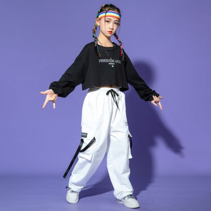 kids-performance-hip-hop-dancing-clothing-sweatshirt-crop-tops-streetwear-white-pants-for-girls-jazz-show-dance-costumes-clothes