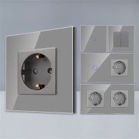 Bingoelec Grey Light Switch And Wall Socket With Crystal Glass Panel Home Improvement