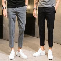 COD DSFGREYTRUYTU Chiffon Spring Autumn Men Checkered / Plaid Ankle Pants Korean Slim Fashion Joker Suit Casual Long Pants Payat Dama-rama Bukung-bukong Dagdag Na Laki Lalake Pantalon