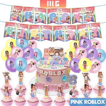 Pink Roblox Girl Gaming Theme Kids Birthday Party Decorations Tableware Set