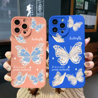 เคสโทรศัพท์ขอบสี่เหลี่ยมผีเสื้อคริสตัลเต็มกรอบฝาครอบป้องกันสำหรับ iPhone 14 Plus 13 12 Pro Max 11 XR 7 8 SE 2020