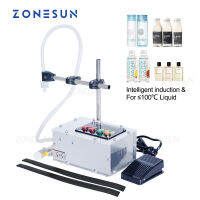 ZONESUN Liquid Filling Machine ปั๊มไดอะแฟรมหัวเดียวเครื่องบรรจุของเหลวขวดขนาดเล็กน้ำผลไม้นมกึ่งอัตโนมัติ