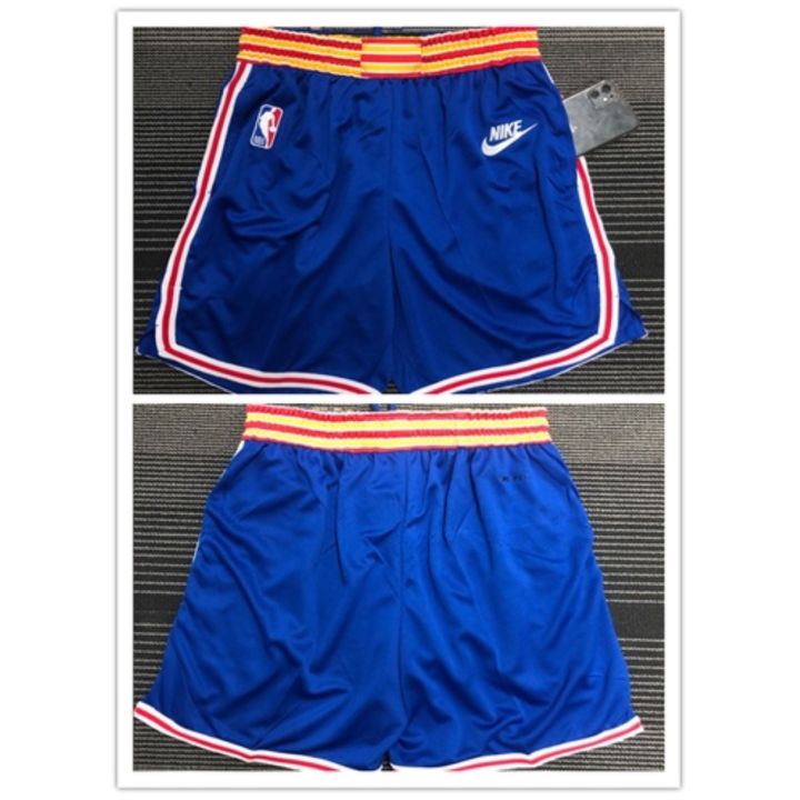 ขายเสื้อผ้าบาสเกตบอลสูง-hot-pressed-2022-nba-golden-state-warriors-retro-blue-basketball-shorts