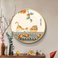 ๑❖✔ Cat and Persimmons Pattern Printed Canvas DIY Cross Stitch Complete Kits Embroidery Set 11CT Cotton Thread Needlework Home Decor