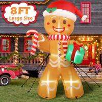 OurWarm Christmas Inflatable LED Gingerbread Man 8ft Outdoor Decorations for the Yard Fun Xmas Party Display