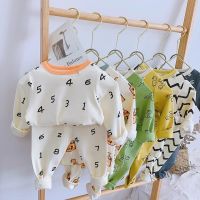 【Ready Stock】 ∋☍ C22 Soft Fabric Like Korean Autumn Winter Childrens Pajamas Cotton Floral Homewear Underwear Set Boys Girls Clothes Long Pants