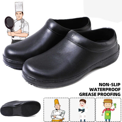 TOP☆Ready Stock Chef Shoes Waterproof High Quality Non-slip Waterproof Oil-proof Kitchen Work Shoes for Chef Master Cook Hotel Restaurant Slippers Flat Sandals Men Water Shoes