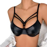 【YF】 de couro para mulheres sutiã cortado com fivela Underwire Push Up Bralette 5x