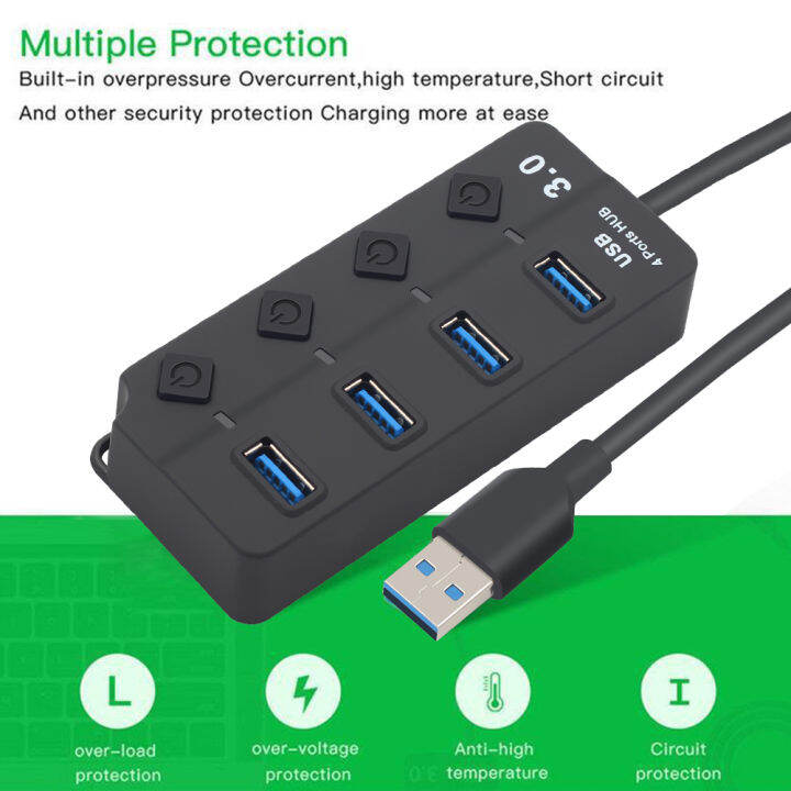 vktech-powered-usb-3-0-hub-usb-data-hub-splitter-พร้อมสวิตช์แยกสำหรับแล็ปท็อปพีซี