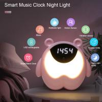 Cute Bear Bedside Alarm Clock Night Light RGB Wake Up Lights Motion Sensor Music Lamp For Kids Gifts Baby Children Bedroom Decor