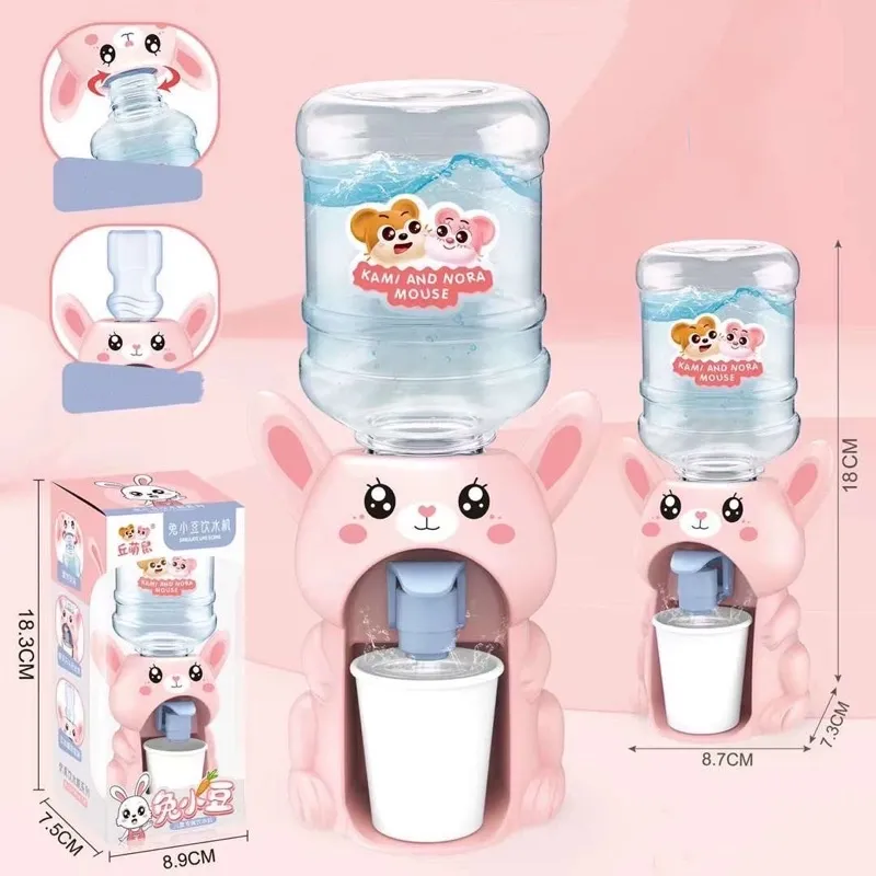 1PC Cute Mini Water Dispenser For Children Kids Gift Cold/Warm Water Juice  Milk Drinking Fountain Simulation Cartoon Rabbit Kitchen Toy