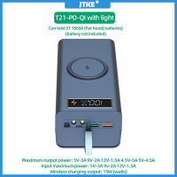 กล่องไฟฉาย PD ขนาด21*18650ที่เก็บแบตเตอรี่ชาร์จไร้สายที่ T21 USB คู่เชลล์ DIY ถอดออกได้