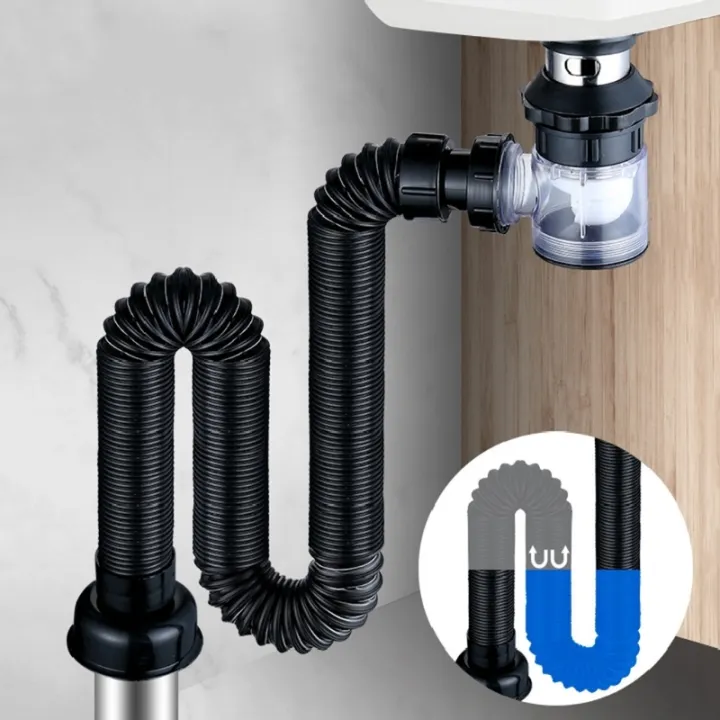 Kitchen Sink Sewer Drain Pipe Extender with Overflow Hole Flexible P/S ...