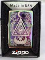 ZIPPO 49061  EYE OF PROVIDNCE DESIGN   LASER ENGRAVE ผิวสีรุ้ง  ลายแบบเลเซอร  รูปดวงตาแห่งฮอรัลตามความเชื่ออียิป  ของใหม่ไม่ผ่านการใช้งาน  มาพร้อมกล่องตรงรุ่น